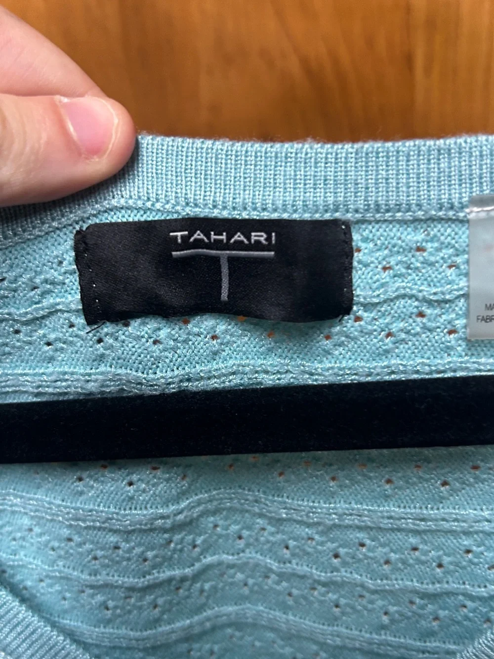 Tahari Light Blue V-Neck Knit Top